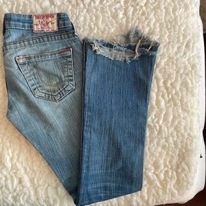 True Religion Low rise flared blue jeans in 24.